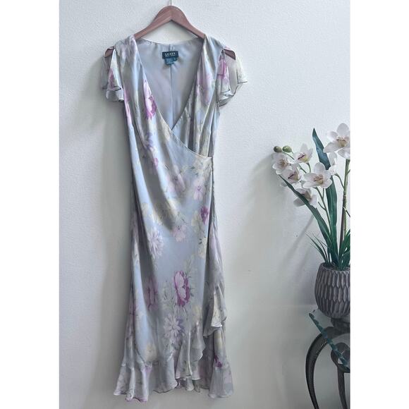 Lauren Ralph Lauren Dresses & Skirts - Lauren Ralph Lauren 100% Silk Ruffle Wrap V-Neckline Evening Cocktail Dress Sz 6